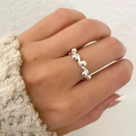 925 Sterling Silver Minimalist Ring Bead Ring Modern Dainty Ring Stackable Ring - Picture 1 of 9